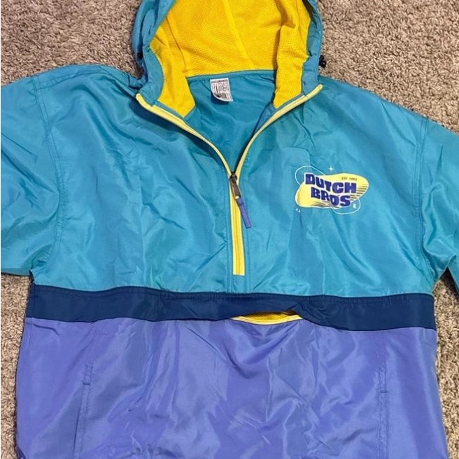 Dutch Bros Yellow And Blue Packable Jacket